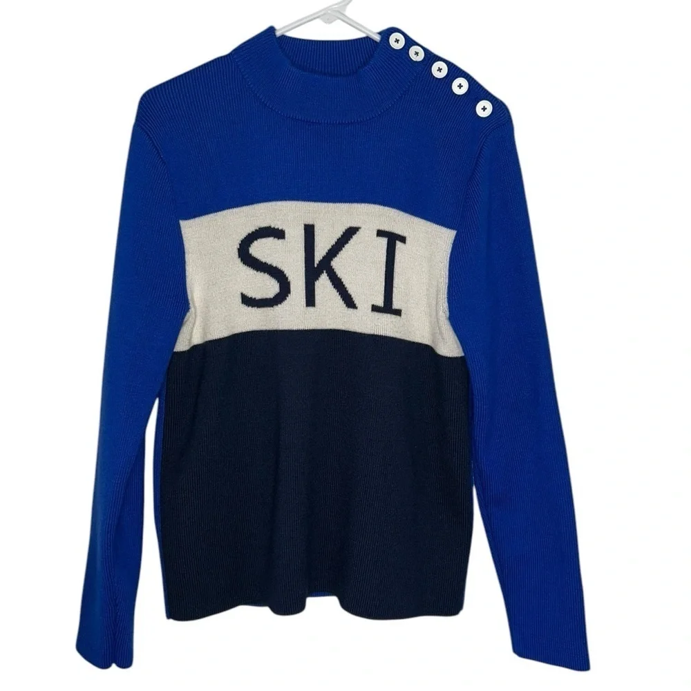 Tory Burch Sport Merino Wool Blue Colorblock Ski Sweater Women’s Size XL Outdoor - Picture 8 of 8